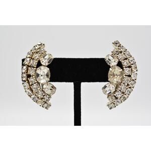 La Rel Vintage Clip On Crystal Earrings Prong Rhinestone Sparkling Signed Bin8